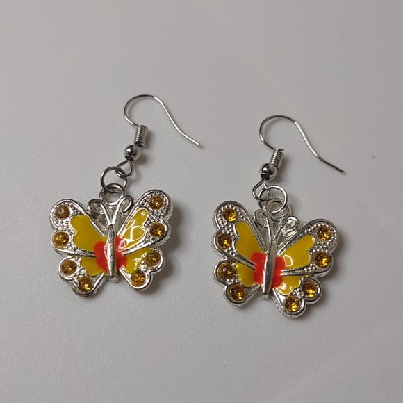 Cute Yellow And Orange Butterfly Earrings - Picture 2 of 10